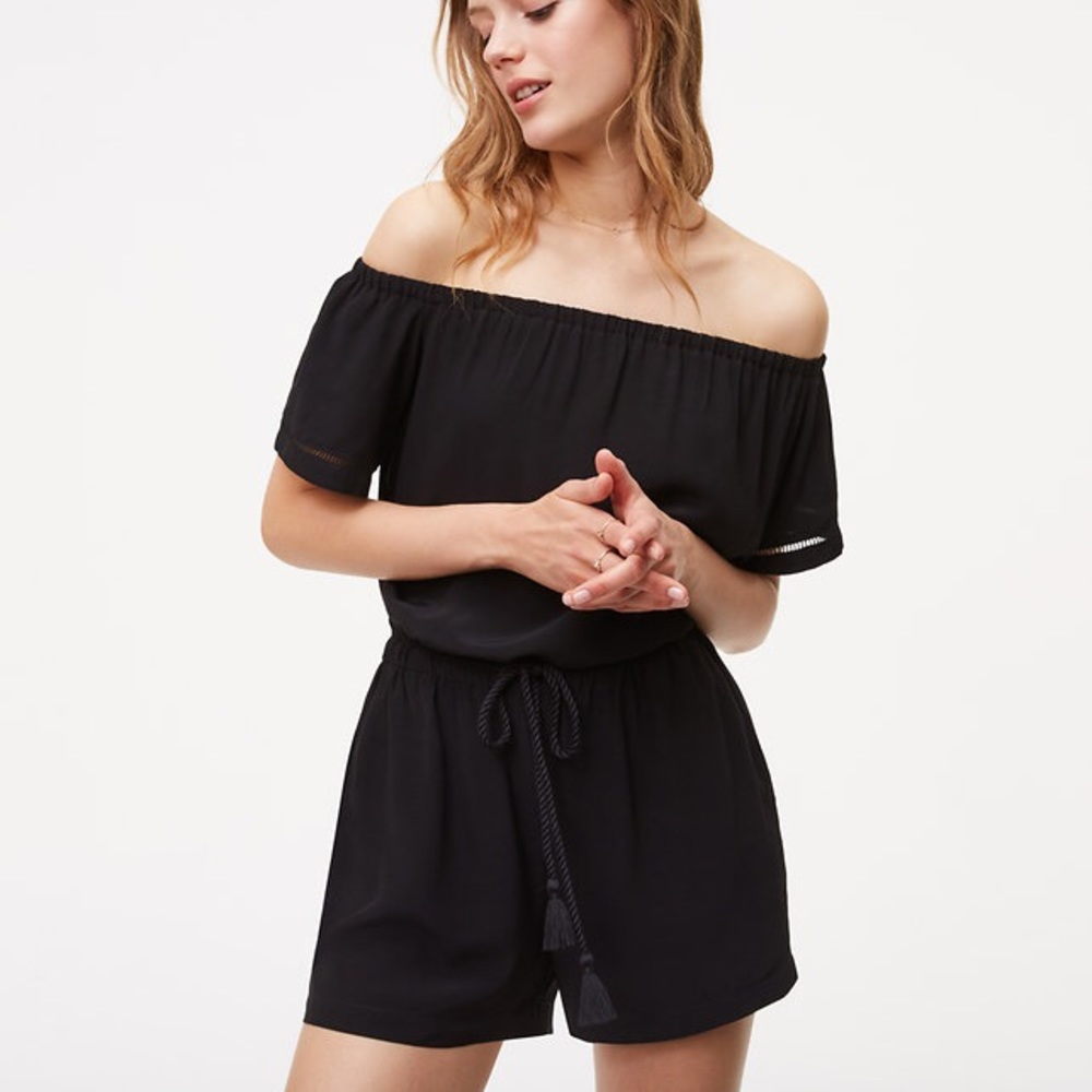 Ann Taylor LOFT Black Romper Over the Shoulder XS